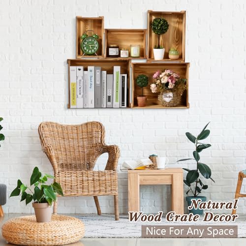 5 Pack Wooden Crates for Display Nesting Crates (Natural)