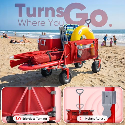 Heavy Duty Beach Wagon with 9" Big Sand (Red)