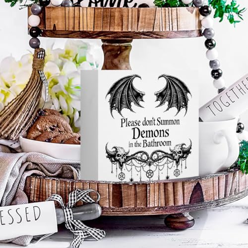 Halloween Bathroom Decor Wooden Box Sign 5 x 5 Inches (White 1620 / Wooden box（5.1 x 5.1 inches）)