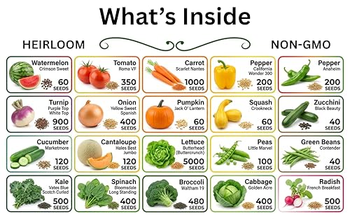20 Vegetable Seeds Variety Pack 10 (20 Seed Packets: Garden Essentials)