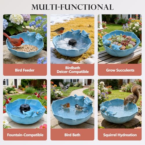 Glazed Ceramic Bird Bath Bowl Outdoor (Blue)