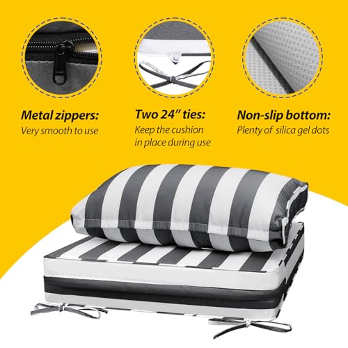 Outdoor Chair Cushions (Gray Cabana Stripe / 24"x24"x5" / 24"x13.5")