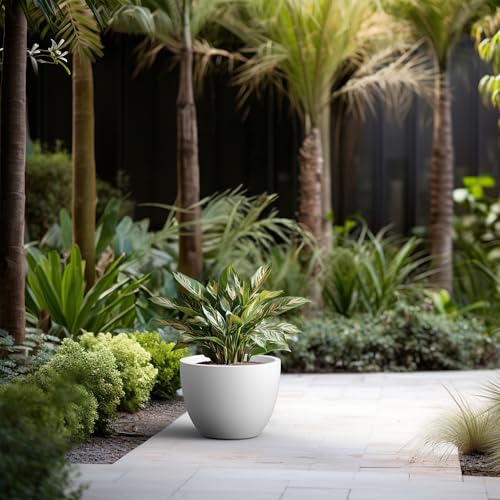 Large Round Tapered White Concrete Planter 10.6" Tall (White / 14.2"w x 10.6"h)