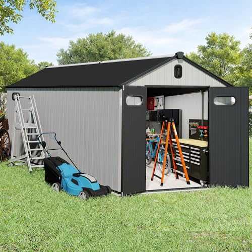Domi 8x13.5FT Outdoor Resin Storage Shed with Transparent Windows & Louvered Vents (8x13.5FT)