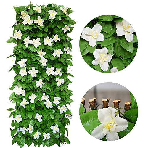 Expandable Fence Privacy Screen for Balcony Patio Outdoor (White Flower)