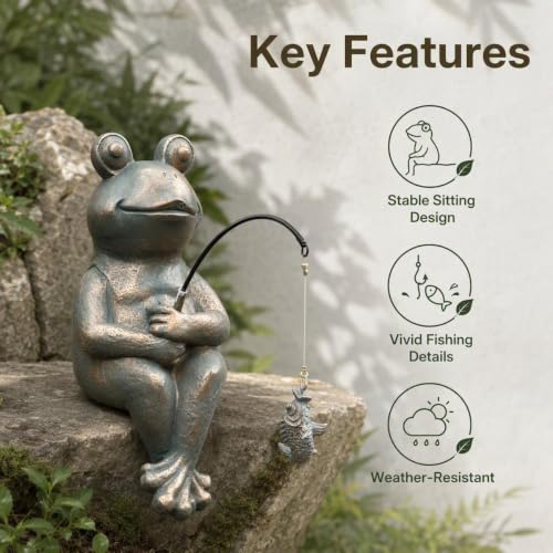 Frog Fishing Statue Garden Decor (Frog-gold Copper)