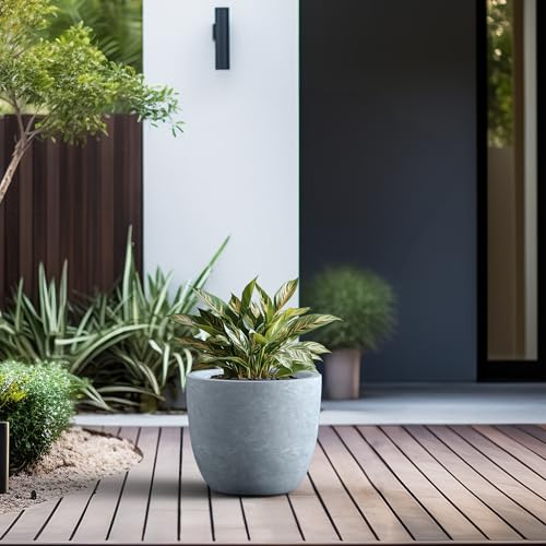 Round Concrete Planter (Blue Gray / 14-Inch Dia)