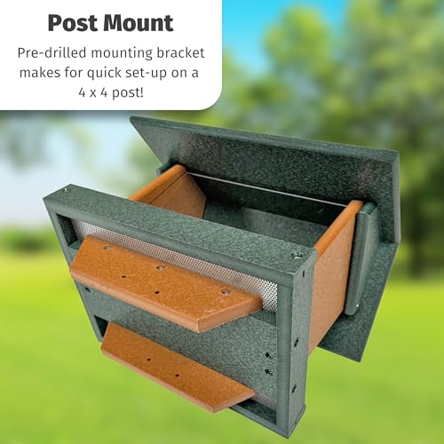 Poly Large Hopper Bird Feeder Post Mount for 4" x 4" (Turf Green & Cedar / Post Mount)