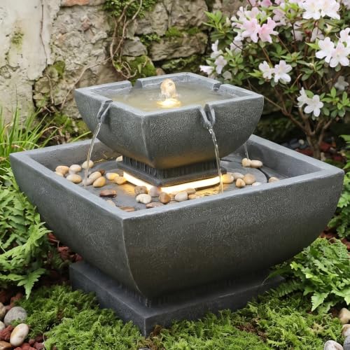 Small Modern Outdoor Water Fountain for Outdoor and Indoor Decor (15.55H-GRAY / 15.55h-gray)