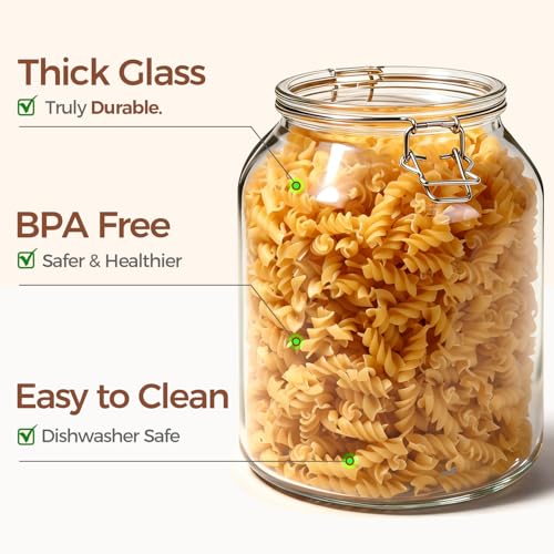 Glass Pantry Jars with Airtight Lids 0.7 Gallon 2 Pack Wide Mouth (88oz*2)
