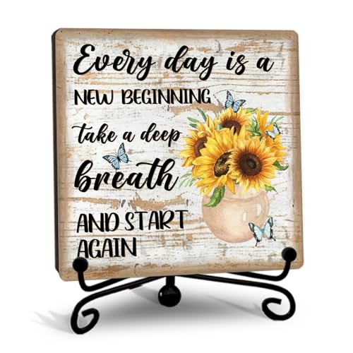 Sunflower Wooden Rustic Farmhouse Decor for Home Desk Shelf Tabletop (Retro Sunflower 7)