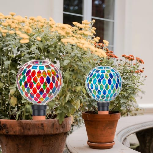 Mosaic Plant Watering Globes 2 Pack Terracotta Watering Spikes (Red+blue)