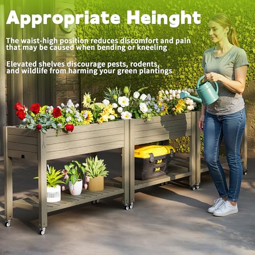 Elevated Raised Garden Bed with Wheels (Gray / 43.31*17.72*33.66)