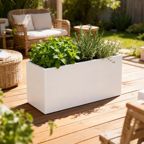 Metal Rectangular Planter 36" L x 12" W x 16" H (White / 36" L x 12" W x 16" H)