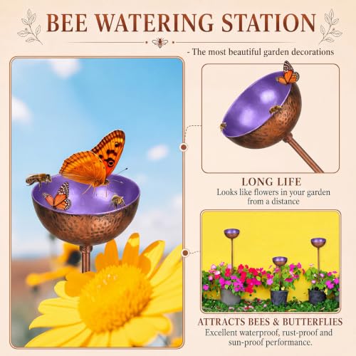 9 Pcs Bee Watering Station for Garden Metal Watering Cup (Colorful)