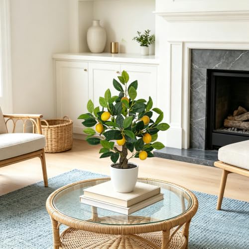 2Ft Fake Lemon Tree Artificial Lemons Tree in Pot Artificial Potted Plants (Big Lemon/White)