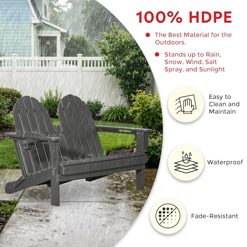Outdoor Patio HDPE Adirondack Garden Skinny Bench (Grey / 49.5IN)