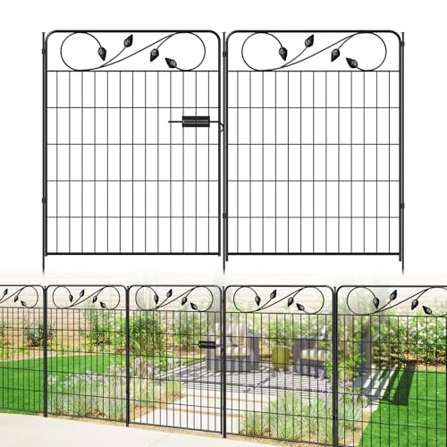 Metal Garden Fence with Gate 36in (36″Tall(Gate+7 Panels))