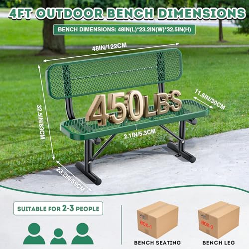 4 Feet Heavy Duty Park Bench with Back Portable Frame (Green / 4FT)
