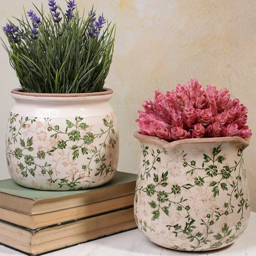 Vintage Country Ceramic Vase and Planters (Sage Beige / 6.3 in)