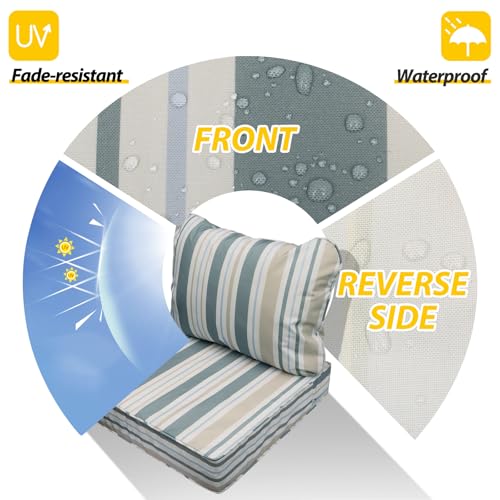 Outdoor Chair Cushions (Slate Gray Blue Coastal Stripe / 22"x24"x5" / 22"x19")