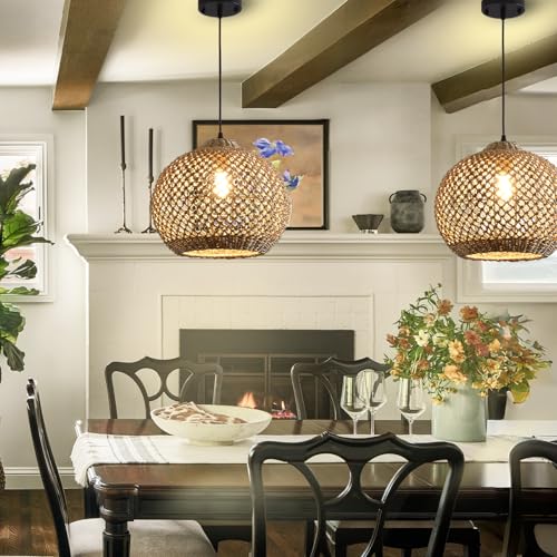 13.79" Rattan Pendant Light Fixture Farmhouse Seagrass Chandelier (1-Light 13.79 inch)