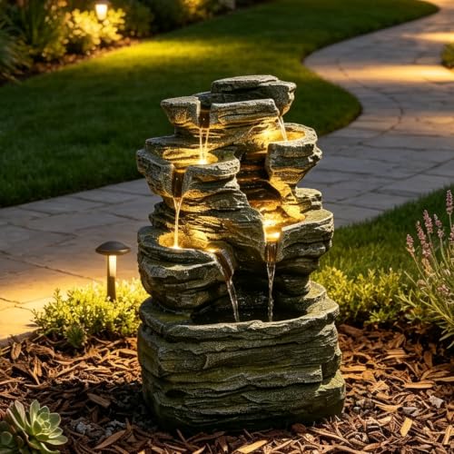 Solar Rock Waterfall Fountain Outdoor (Grey-solar24.4)