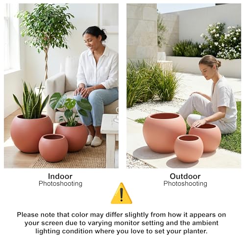 Premium Mt Sherman Fiberstone Sphere Planter for Indoor Outdoor Use (Terracotta / Medium 16.1''D x 13.6''H)