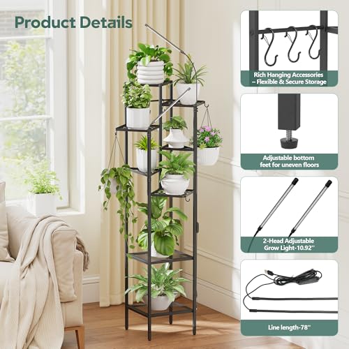 8 Tier Black Plant Stand with Grow Lights (Black / 8-Tier with grow light)