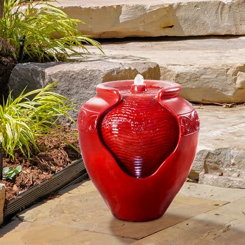 Outdoor Pot Fountain with LED Lights and Pump (Red)