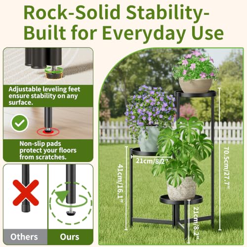 3 Tier Large Plant Stand Indoor with 7.9 Inch Wide Tray (BlackDisk / 3-tiers)