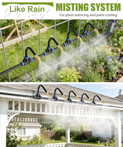 100FT 5 16" Misting Irrigation System for Garden with 40 Adjustable Nozzles (Mist 100 FT+40 Nozzles)