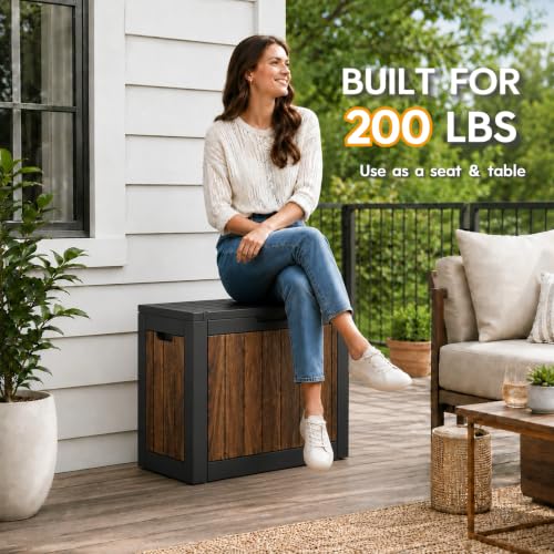 35 Gallon Outdoor Storage Box Waterproof Deck Box for Patio (Walnut / 35 Gallon)