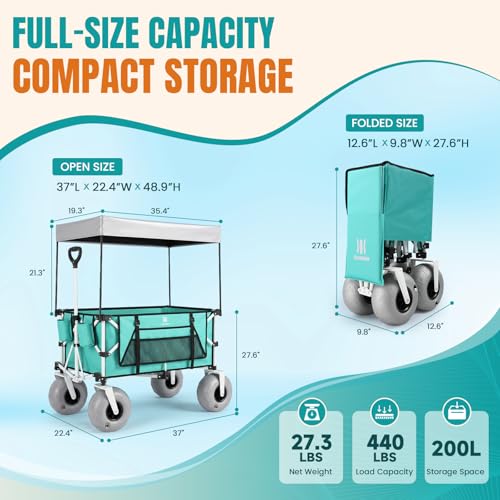 Beach Wagon with Big Balloon Wheels for Sand (Light Blue / 200L)