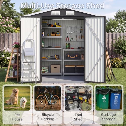 6x4FT Outdoor Storage Shed with Floor Black (Dark Black / 6' x 4')