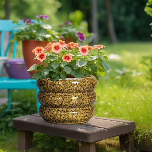Ceramic Flower Pots (10 Inch / Leopard Print Yellow)