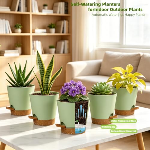 5 Pack 5 Inch African Violet Pots Self Watering (Green Brown / 5 inch 5 pcs)