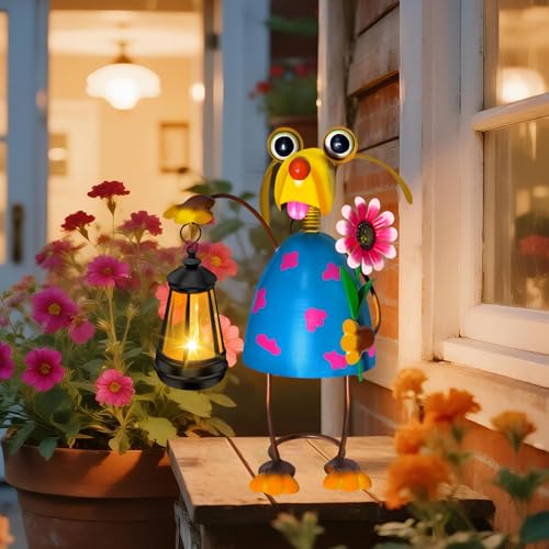 Solar Garden Lights 13.38in Metal Dog Statue with Solar Lantern Lights (Solar Dog With Lights)