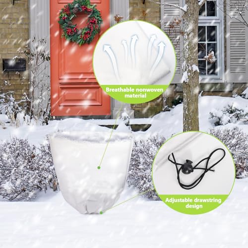 6 Pcs 39 x 39 in Winter Plant Covers Freeze Protection with Drawstring
