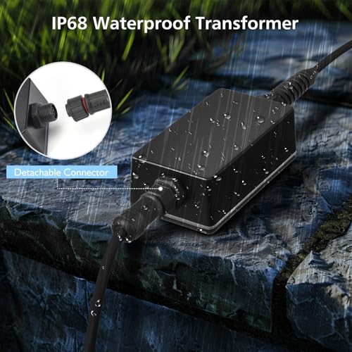 Underwater Pond Light with APP Control & 12V Transformer (Black Wire / 6-IN-1 Spotlight)