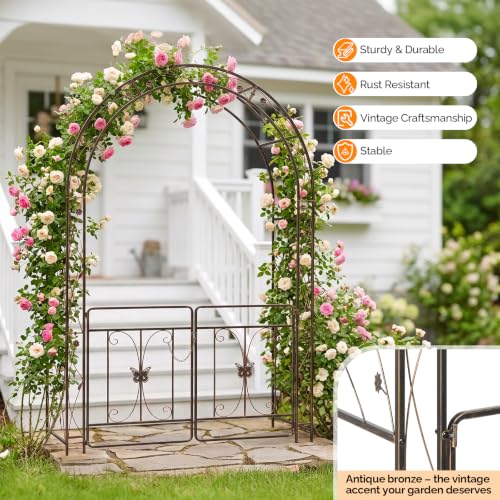 Garden Arbor Arch (Arbor with Gate,Bronze)