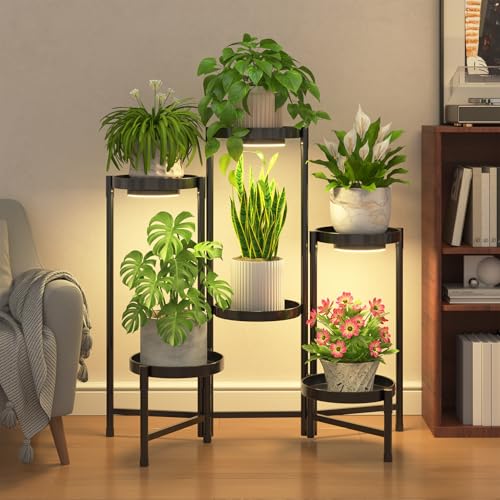 Plant Stand Indoor with Grow Lights (Black with Light / 6 Tiers)