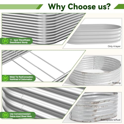 2 Pack Tall 6x3FT Corrugated Galvanized Steel Raised Garden Bed Outdoor (Silver / 6x3FT)