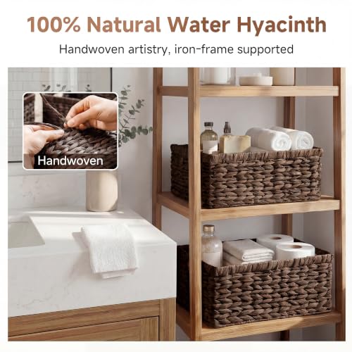 Large Wicker Baskets for Storage (Brown (Water Hyacinth) / 15"L x 11"W x 7"H + 13"L x 9"W x 6¼"H)