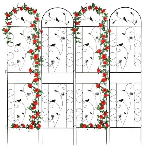 4 Pack 86.5" x 19.7" Metal Garden Trellis for Climbing Plants (4 Pack - Arched - 86.5" x 19.7"-Black)