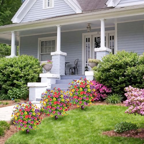 23.6" Artificial Boxwood Topiary Ball Trees with Flowers Set of 2 (Mix)