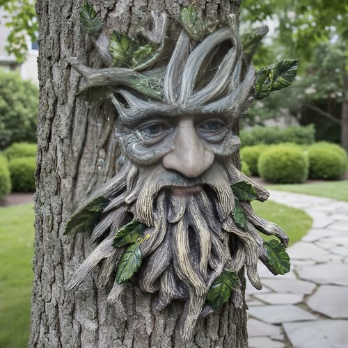 13.2" Real Tree Face Hugger Statue (Green Brown)