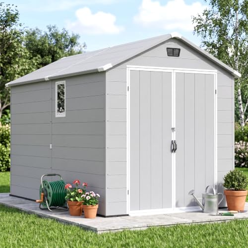 6x10FT Plastic Outdoor Storage Shed with Floor (6x10FT / Light Gray)
