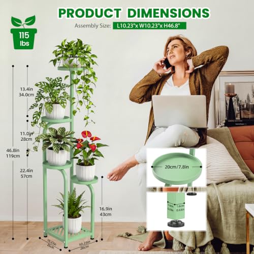 Tall 5 Tier Square Plant Stand Indoor Outdoor (Sage Green / 5-Tier Square Base)