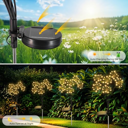 Solar Garden Lights 2 Pack Waterproof Swaying Starburst Lights Warm White (6 Count)